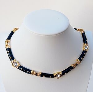 Ivana Trump Black Enamel Gold Tone Articulated Linked Choker Faceted Glass